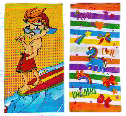 Mandhania Cotton Cartoon Printed Kids Bath Towels for Boys N Girls Pack of 2