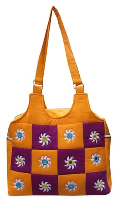 Mandhania Eco Friendly Cotton Mirror Patchwork Bag for Women Yellow