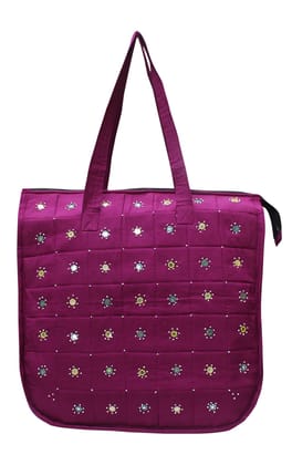 Mandhania Eco Friendly Cotton Mirror Handwork Bag for Women Lavender