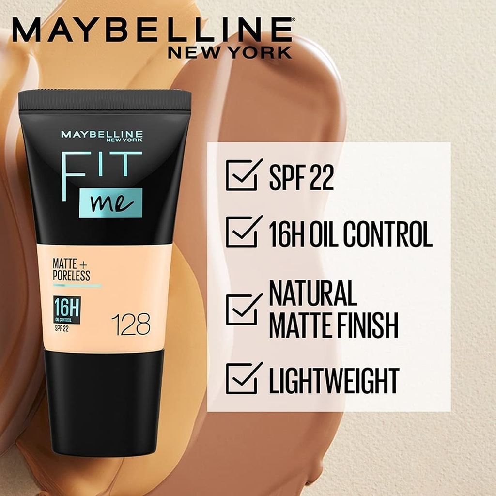 Maybelline New York Fit Me Matte+Poreless Liquid Foundation Medium Coverage For Oily Skin Powder Tube,310 Sun Beige,18Ml