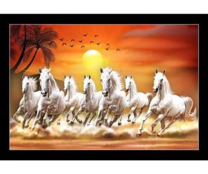 Alpine Craft's Seven Horse Lucky Painting for Home And Office Decor with frame