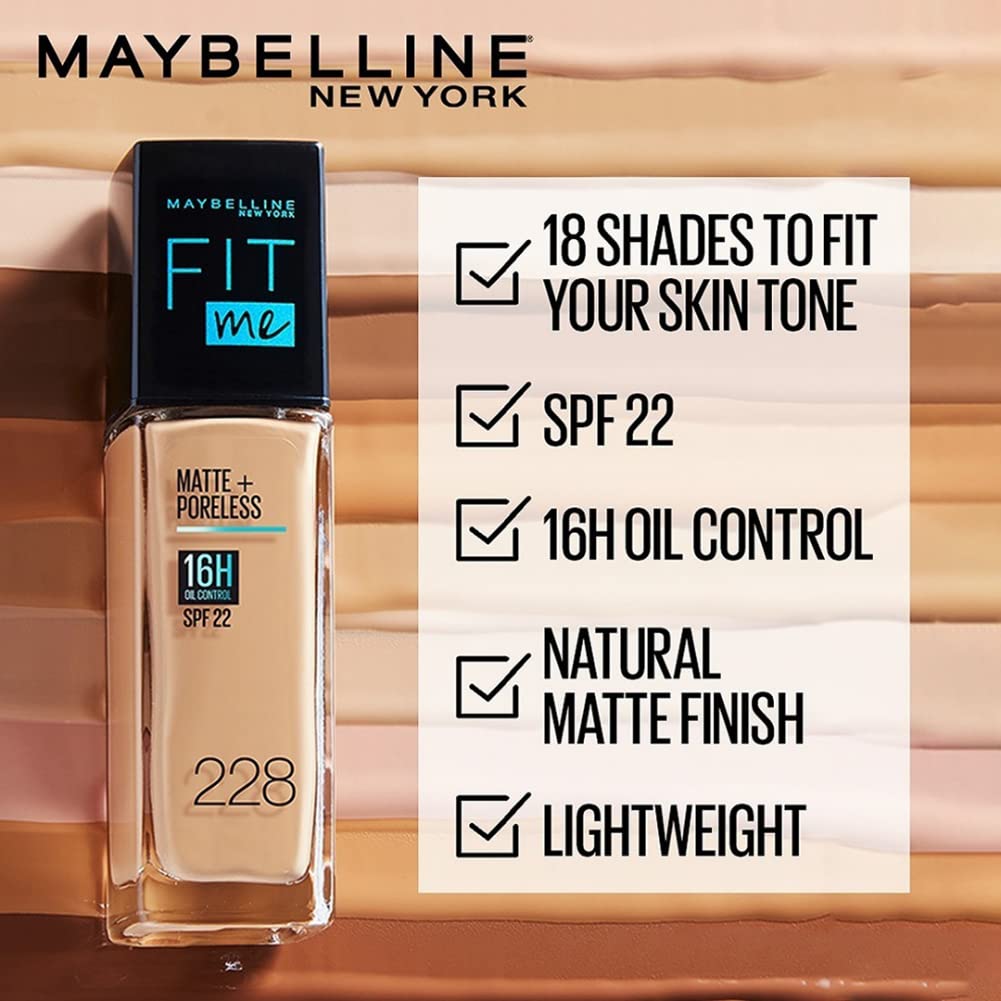 Maybelline New York Liquid Foundation, Matte Finish, With SPF, Absorbs Oil, Fit Me Matte + Poreless, 115 Ivory, 30ml