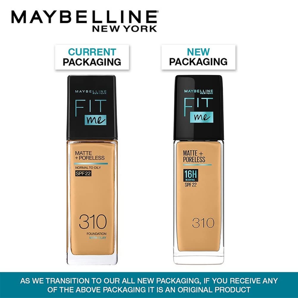 Maybelline New York Liquid Foundation, Matte Finish, With SPF, Absorbs Oil, Fit Me Matte + Poreless, 310 Sun Beige, 30 ml