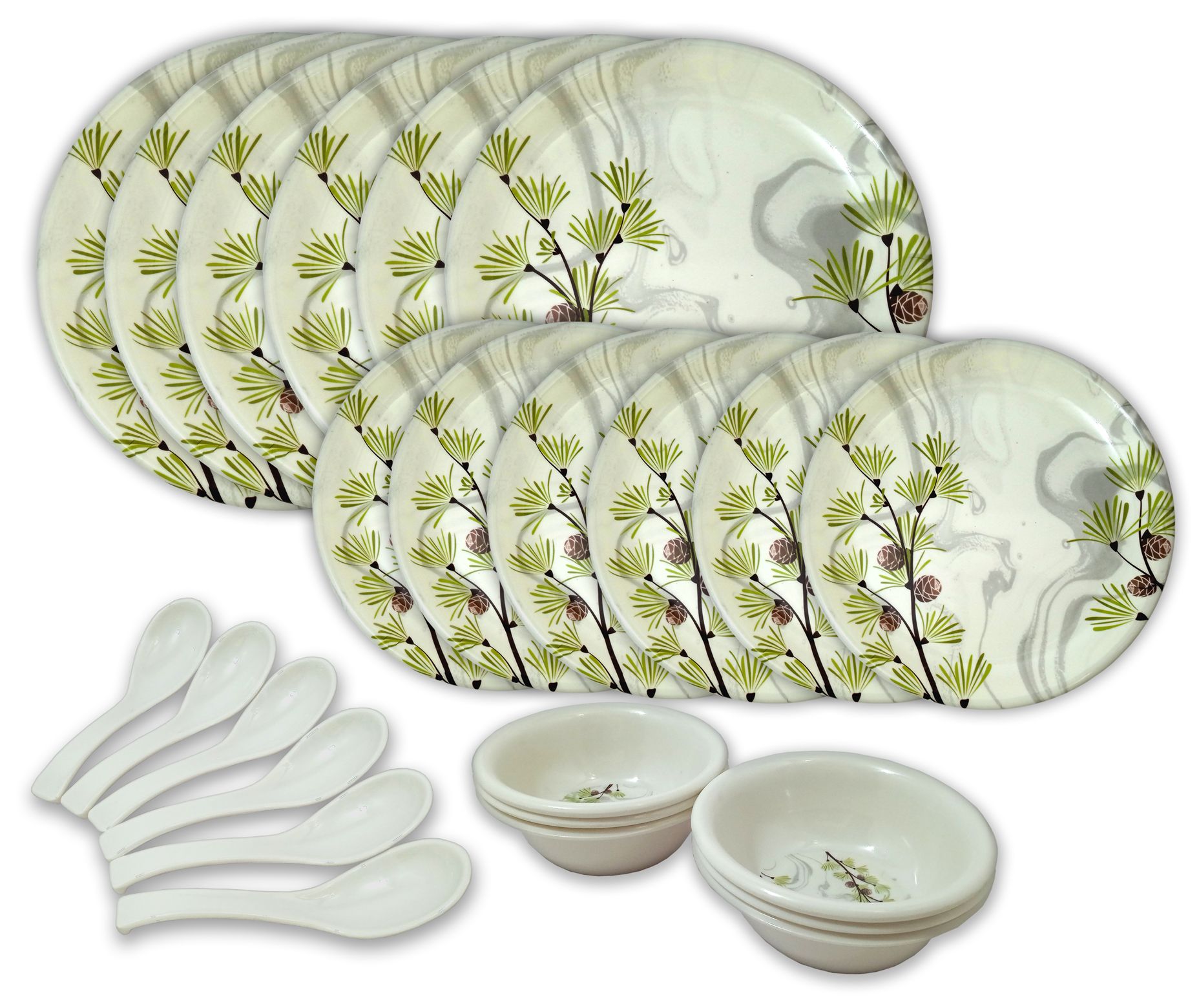 Inpro 24 Pcs Melamine Dinner Set (6 Full Plate, 6 Half Plate, 6 Bowl, 6 Spoon)-Melamine dinnerware-Melamine tableware-Melamine dish set-Melamine dinner set for six-Melamine serveware.