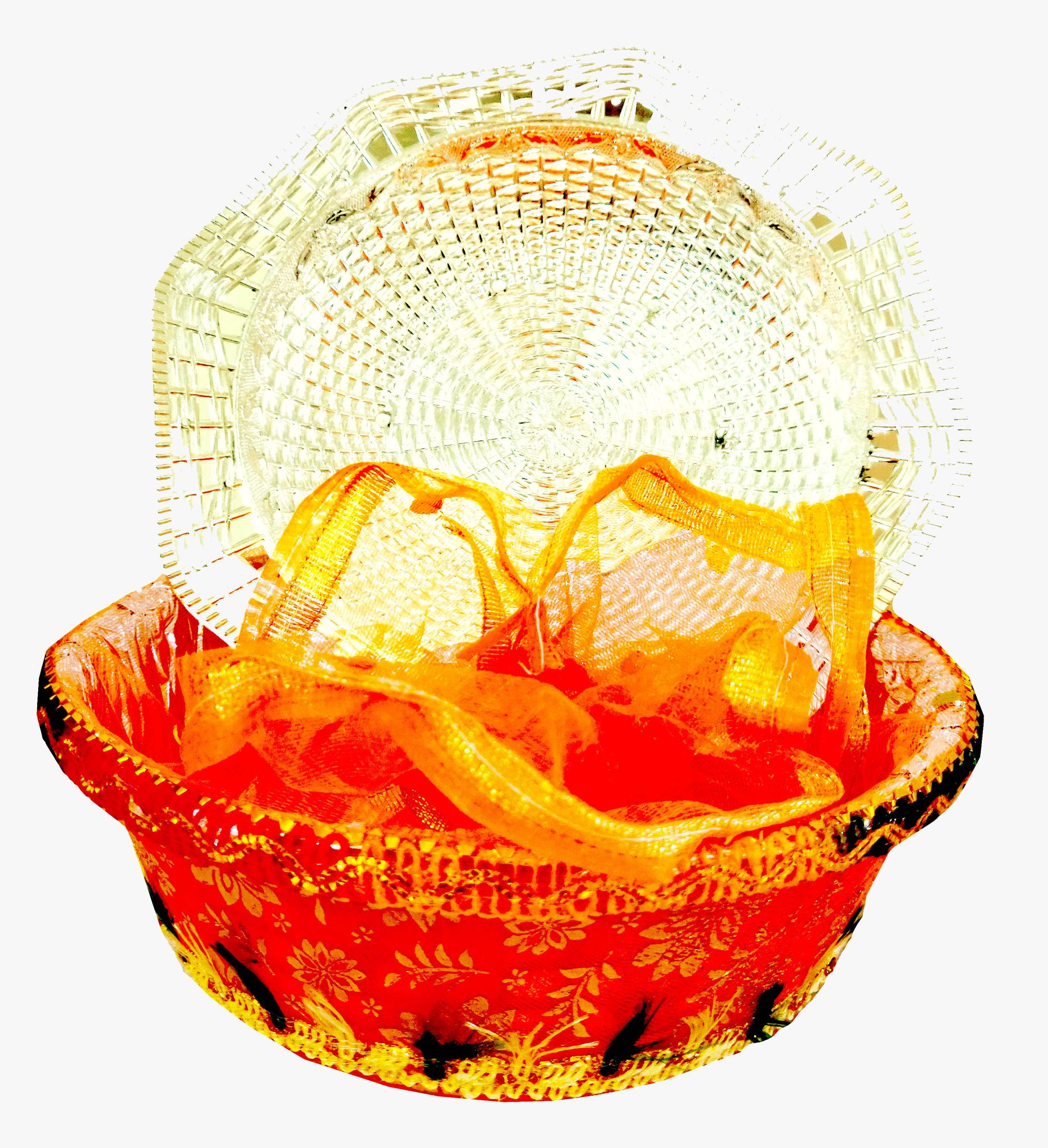 Omkar by R3 Inc. Royal Gift Basket for Gifts Hampers | Fancy Basket | Wedding Basket for gift|fruit Packing (Pack of 2) Gold & Round - Multi Color