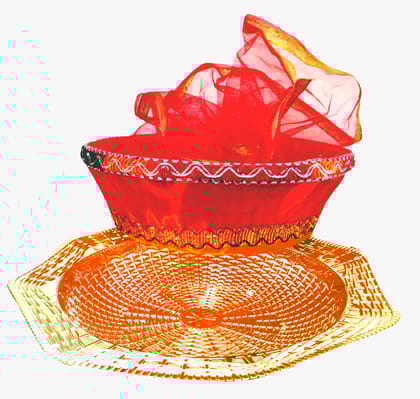 Omkar by R3 Inc. Royal Gift Basket for Gifts Hampers | Fancy Basket | Wedding Basket for gift|fruit Packing (Pack of 2) Gold & Round - Multi Color