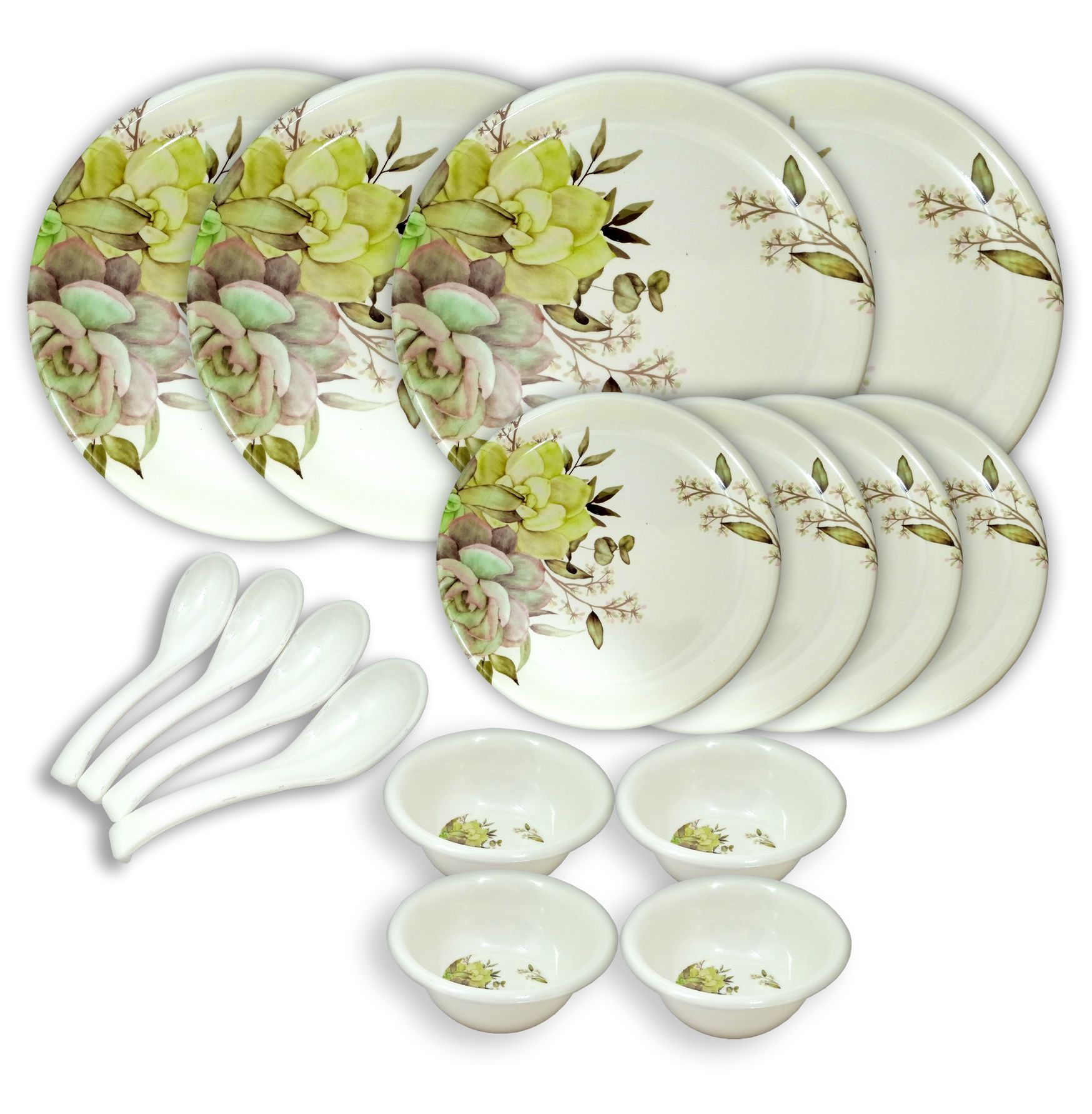 Inpro Melamine Dinner Set 16 Pcs (4 Full Plate, 4 Half Plate, 4 Bowl, 4 Spoon).Elevate your dining experience with our exquisite 16-Piece Melamine Dinner Set