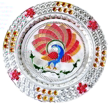 Omkar by R3 Inc. Multicolor Silver Gift Plate with Shagun Potli for Gifts Hampers | Fancy Hamper| Wedding Basket / Pouch for gift Packing (Pack of 3)