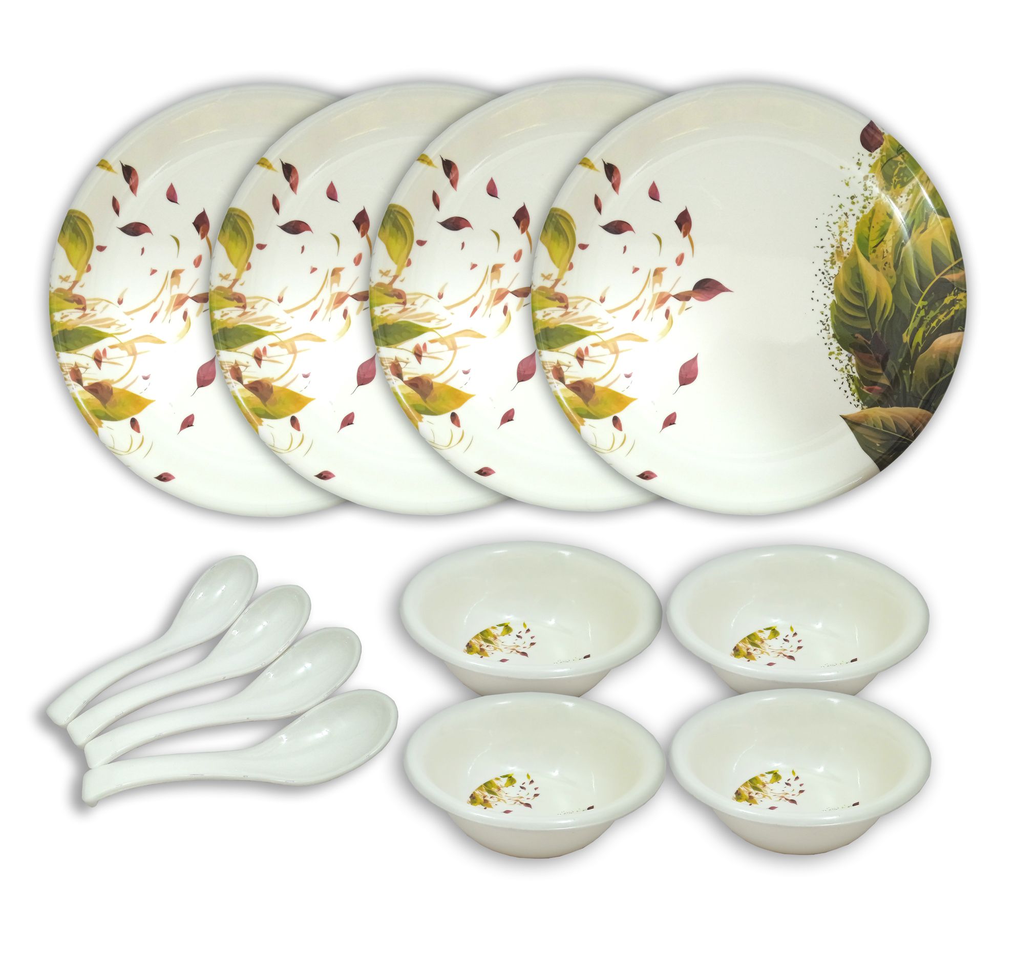 Inpro Melamine Dinner Set 12 Pcs (4 Full Plate,4 Bowl,4 Spoon).Elevate your dining experience with our exquisite 12-Piece Melamine Dinner Set-Melamine Dinnerware
