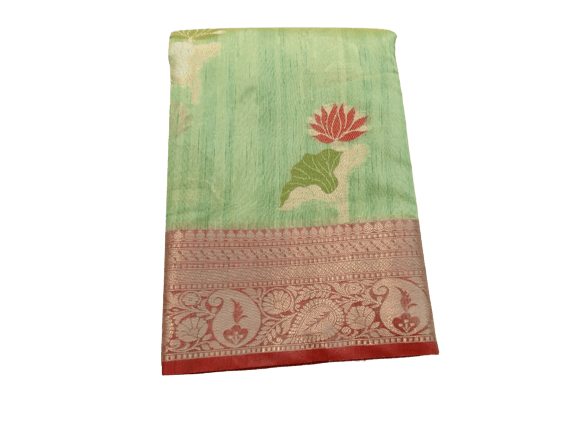 Banarasi Tissue Pale Green Silk Saree With Rich Pallu