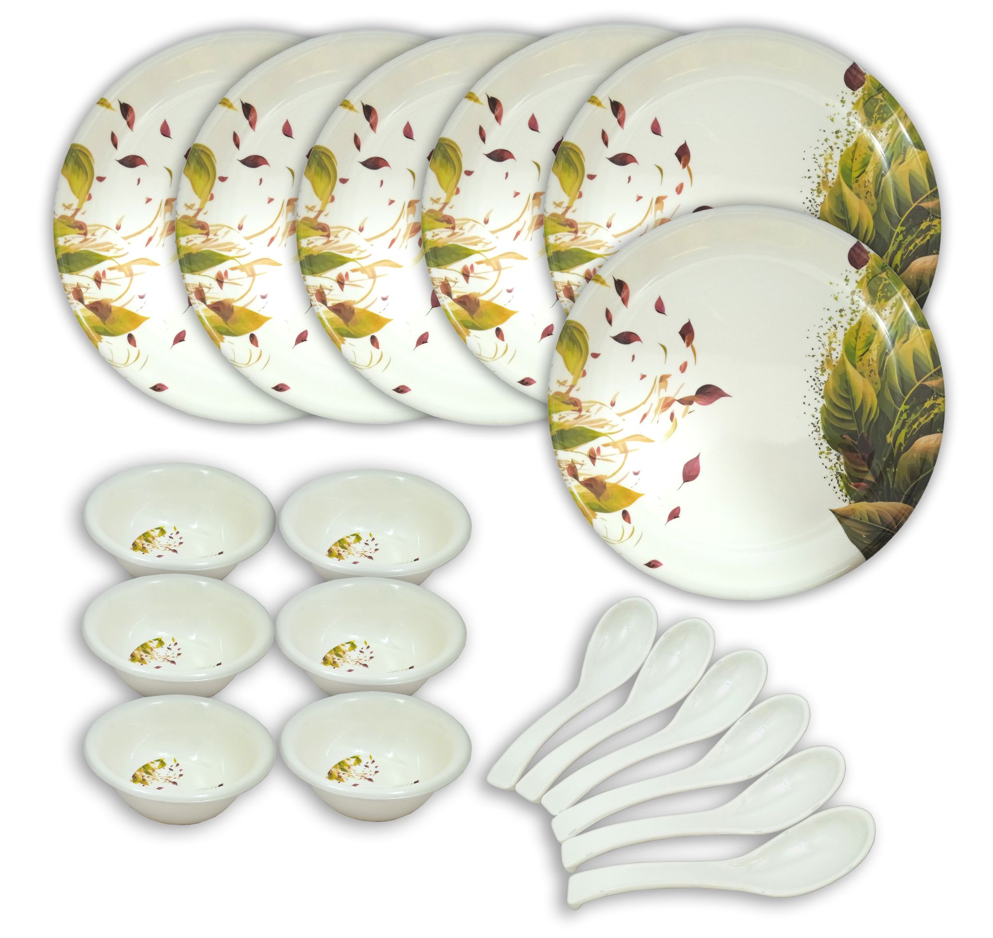 Inpro Melamine Dinner Set 18 Pcs (6 Full Plate, 6 Bowl, 6 Spoon).Elevate your dining experience with our exquisite 18-Piece Melamine Dinner Set.