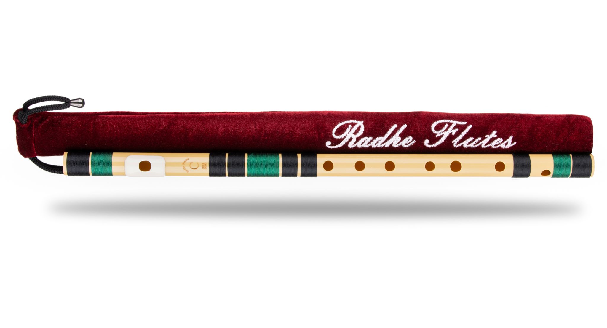 Radhe Flutes | Right Handed C Natural With Velvet Cover | Tuned With Tanpura A=440Hz | PVC Fiber | Black & Dark Green