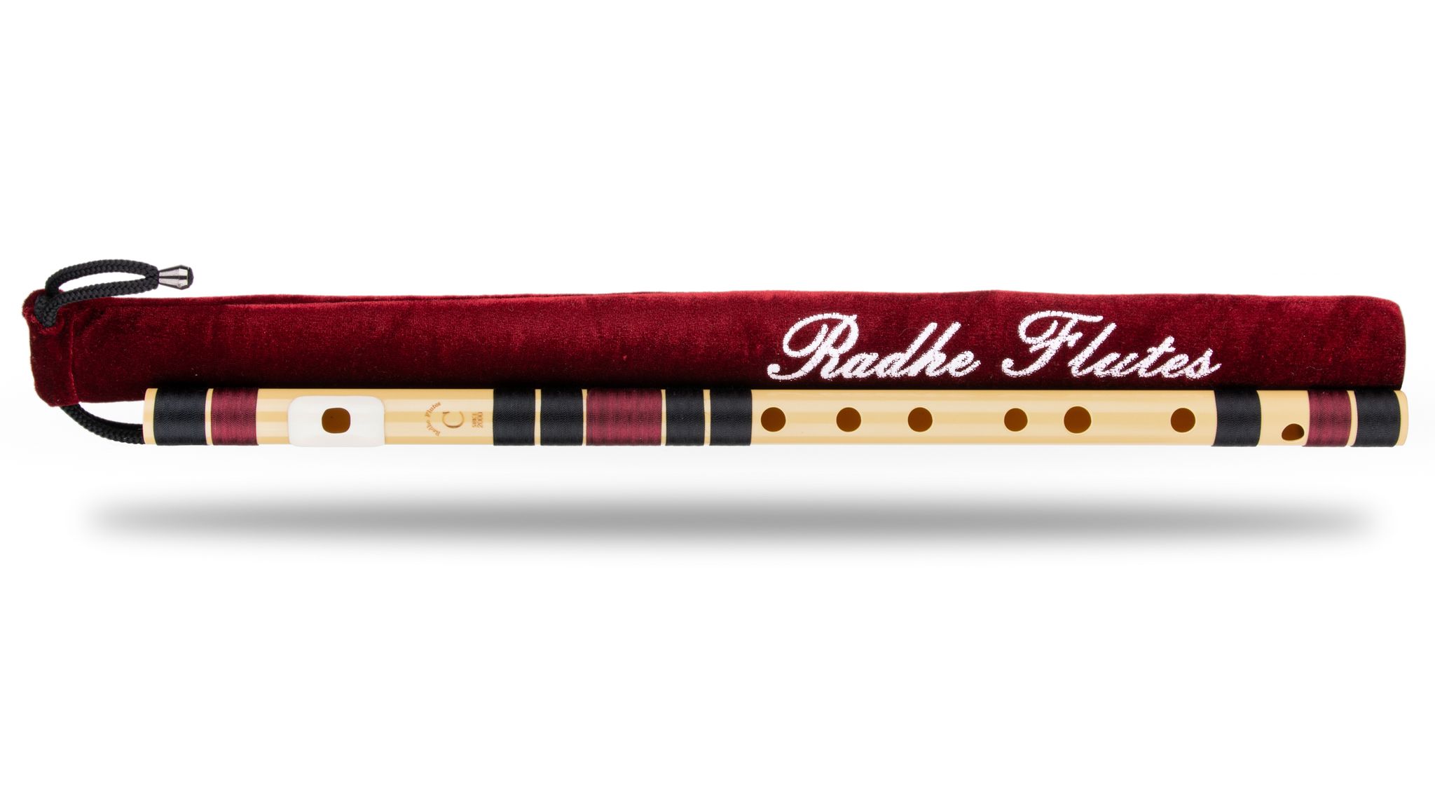 Radhe Flutes | Right Handed C Natural With Velvet Cover | Tuned With Tanpura A=440Hz | PVC Fiber | Black & Maroon