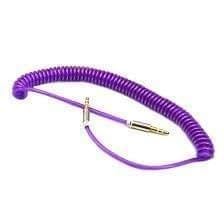 FCS Elbow Spring Telescopic 3.5mm Audio Cable Aux for Car Auxiliary Audio Stereo Cable 3.5mm Cord Premium Sound Dual Shielded with Gold Plated Connectors- 1 Meter (Purple)
