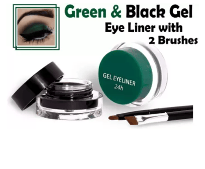 24 Hours Gel Eyeliner 2x colour Black & Green Long wear Smudge-proof Eyeliner