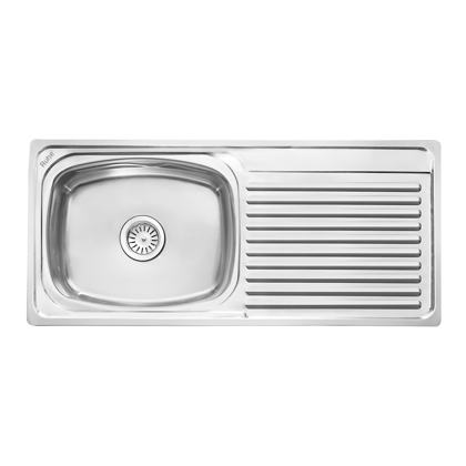 Oval Single Bowl (37 x 18 x 8 inches) 304-Grade Kitchen Sink with Drainboard - by Ruhe®