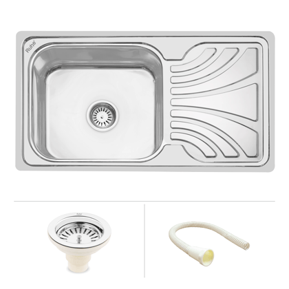 Square Single Bowl (32 x 18 x 8 inches) 304-Grade Kitchen Sink with Drainboard - by Ruhe®