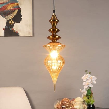 ELIANTE Antique Gold Iron Base Gold Glass Shade Hanging Light - Px-83-1Lp - Without Bulb