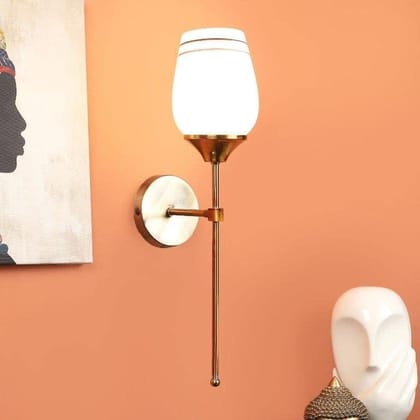 ELIANTE Antique Gold Iron Base White Glass Shade Wall Light - R-7601-1W - Without Bulb
