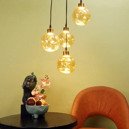 ELIANTE Black Iron Base Gold White Shade Hanging Light - Px-216-4Lp - Inbuilt LED