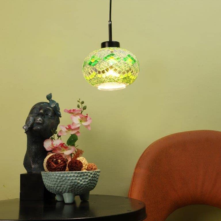 ELIANTE Black Iron Base Multicolour White Shade Hanging Light - Pumping-1Lp - Without Bulb