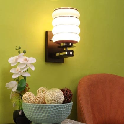 ELIANTE Brown Wood Base White White Shade Wall Light - Pp-504-1W - Without Bulb