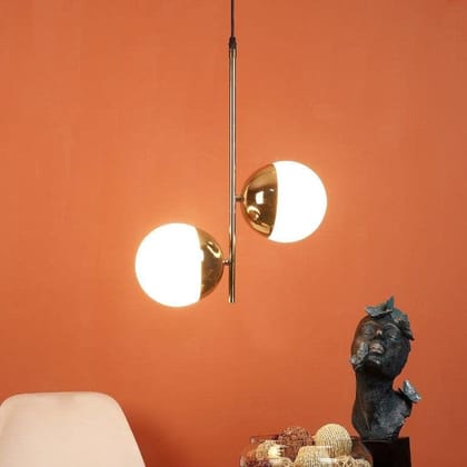 ELIANTE Gold Iron Base White Glass Shade Hanging Light - A-1315-2Lp-Gd - Without Bulb