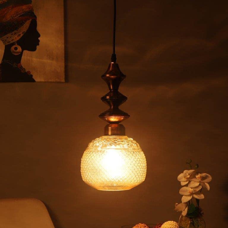 Trendy Home + and - Decor ELIANTE Copper Iron Base Gold Glass Shade Hanging Light - Z-629-1Lp - 