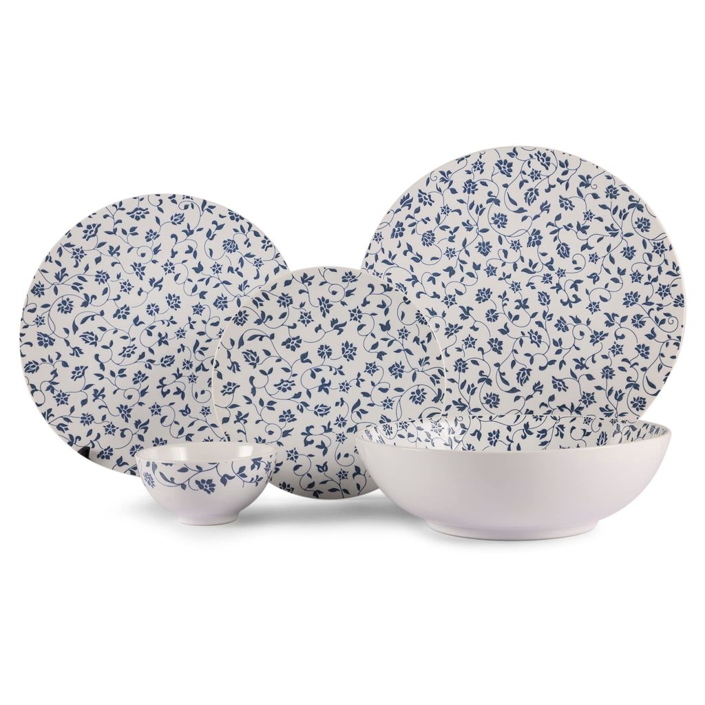 Hitkari Porcelain Noey Blue 21 Pc. Dinner Set for 6|for Home & Kitchen | Material: Porcelain | Luxury Dinnerware with Elegant Design | 21-Pices, Blue, Microweb Safe & Dishwasher Safe�