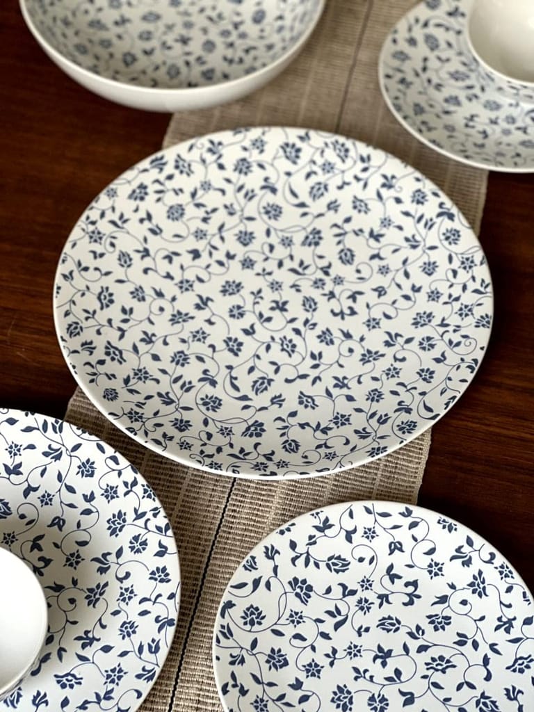 Hitkari Porcelain Noey Blue 21 Pc. Dinner Set for 6|for Home & Kitchen | Material: Porcelain | Luxury Dinnerware with Elegant Design | 21-Pices, Blue, Microweb Safe & Dishwasher Safe�