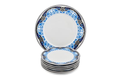 Hitkari Porcelain Marrakesh Snacks Set-7Pc.| Set for 6 with 1 Serving Plate |Snacks Set |Serving Set |for House Party| Cake Serving | White,Standerd