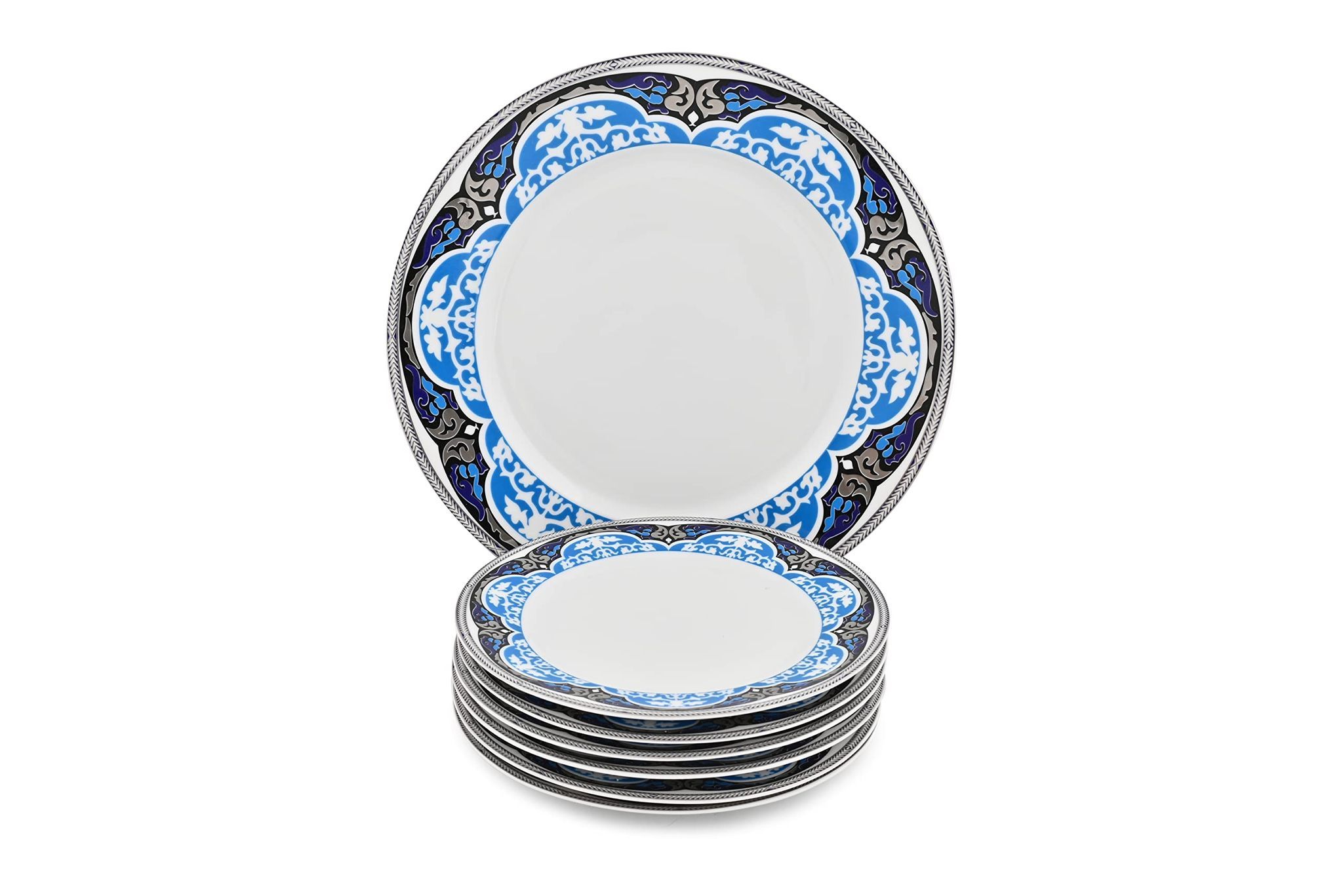 Hitkari Porcelain Marrakesh Snacks Set-7Pc.| Set for 6 with 1 Serving Plate |Snacks Set |Serving Set |for House Party| Cake Serving | White,Standerd
