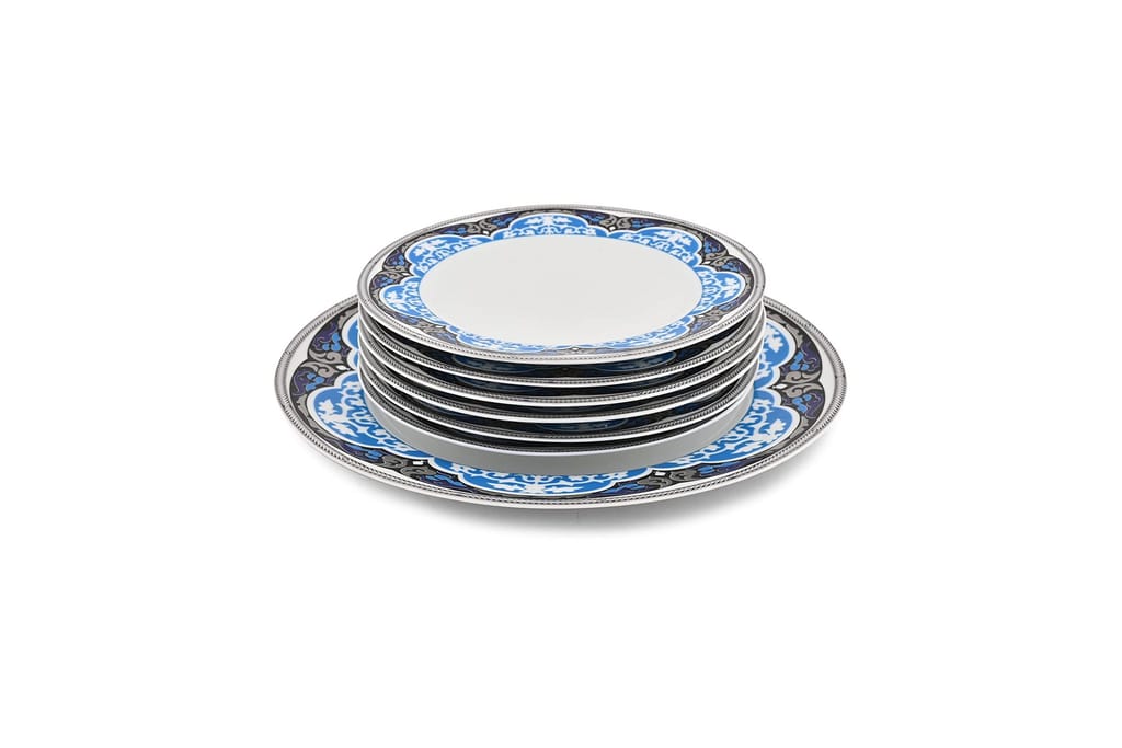 Hitkari Porcelain Marrakesh Snacks Set-7Pc.| Set for 6 with 1 Serving Plate |Snacks Set |Serving Set |for House Party| Cake Serving | White,Standerd