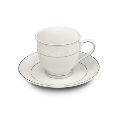 Hitkari Potteries - Cup & Saucer Set of 12pcs, Pair of 6 | for Morning & Evening Tea | Material: Porcelain | Elegant Design |12 -Pieces, White