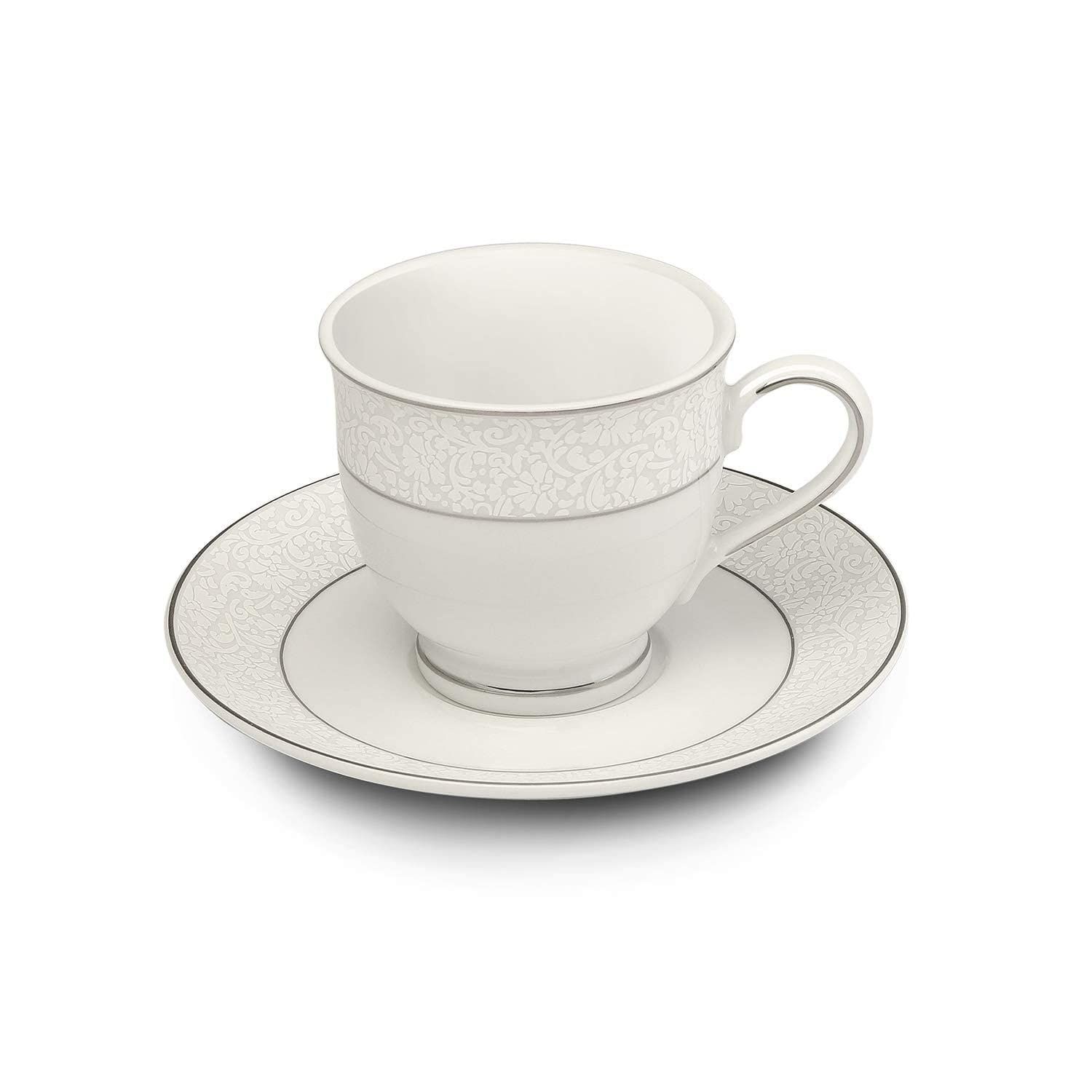 Hitkari Potteries - Cup & Saucer Set of 12pcs, Pair of 6 | for Morning & Evening Tea | Material: Porcelain | Elegant Design |12 -Pieces, White