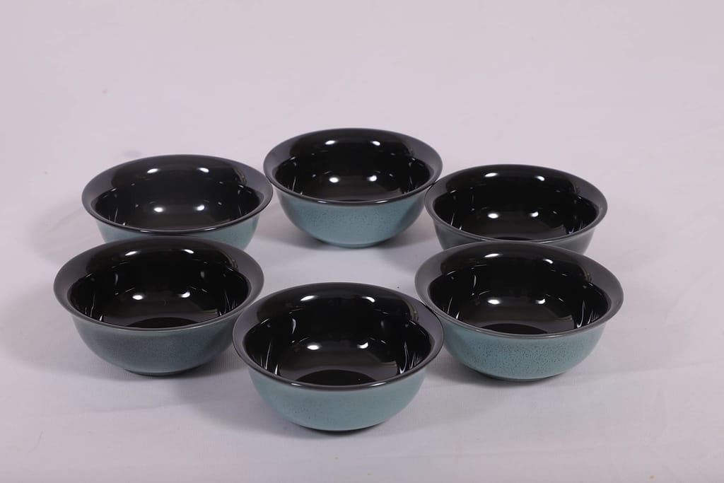 Hitkari Porcelain Jade Green 1 Platter with 6 Veg Bowl Set-7 Pcs |for Home & Kitchen |Material Porcelain |Snacks Set Platter with Veg Bowl Set|,Veg Bowl -180ml,Platter -12.20"(Grey)