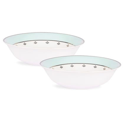 Hitkari Potteries Porcelain Jahanara Serving Bowl 2 PC for Home & Kitchen |Dinner Bowl Set 2 PC (23 x 5.5 cm,Pure Gold)