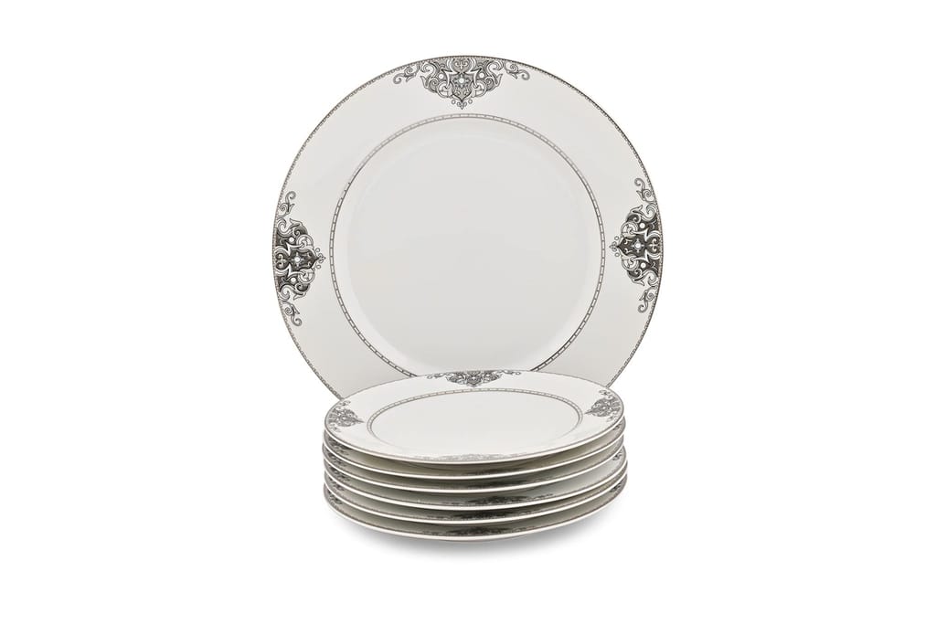 Hitkari Porcelain Lawrence Snacks Set-7Pc.|Set for 6 with Serving Plate|Snacks Set |Serving Set |for House Party|Cake Serving |White,Standerd