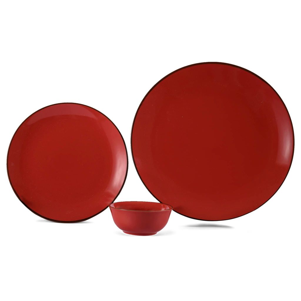 Hitkari Porcelain Crimson Rose 18 Pc. Dinner Set for 6|for Home & Kitchen | Material: Porcelain |Glazed Dinnerware for 6 | 18-Pices, Red, Large