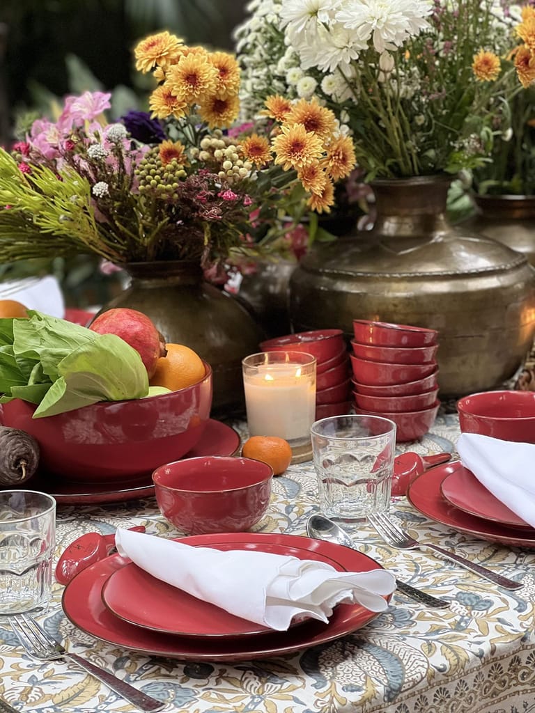 Hitkari Porcelain Crimson Rose 18 Pc. Dinner Set for 6|for Home & Kitchen | Material: Porcelain |Glazed Dinnerware for 6 | 18-Pices, Red, Large