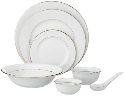 Hitkari Porcelain 16226 Dinner Set 33 Pcs.|Dinner Set for 6|Material: Porcelain|Luxury Dinnerware with Pure Platinum Lining |for Home & Kitchen|White, Large