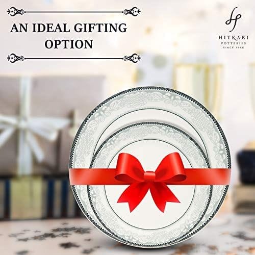 Hitkari Porcelain 15205 Dinner Set 33 Pcs.|Dinner Set for 6|Material: Porcelain|Luxury Dinnerware |for Home & Kitchen|White, Large
