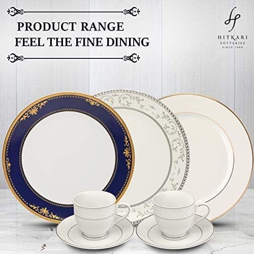 Hitkari Porcelain 15205 Dinner Set 33 Pcs.|Dinner Set for 6|Material: Porcelain|Luxury Dinnerware |for Home & Kitchen|White, Large