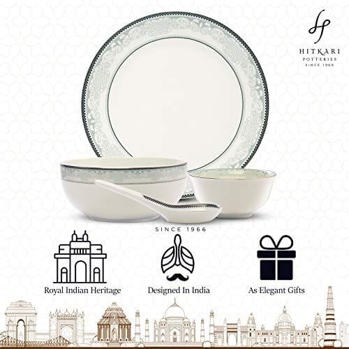 Hitkari Porcelain 15205 Dinner Set 33 Pcs.|Dinner Set for 6|Material: Porcelain|Luxury Dinnerware |for Home & Kitchen|White, Large