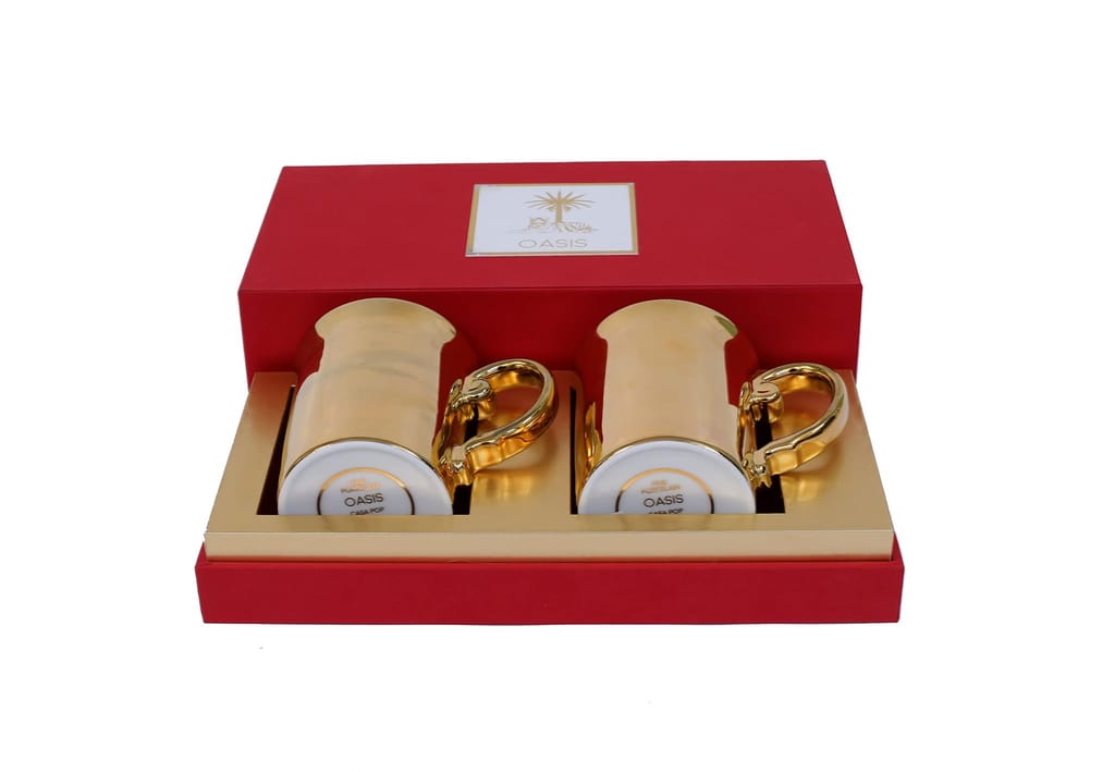 Hitkari Porcelain Gold Coffee Mugs Set of 2 for mornig & Evening Coffee | Material : Porcelain | Luxury Coffee Mug with Pure Gold Lining| Set of 2 Pieces,Gold