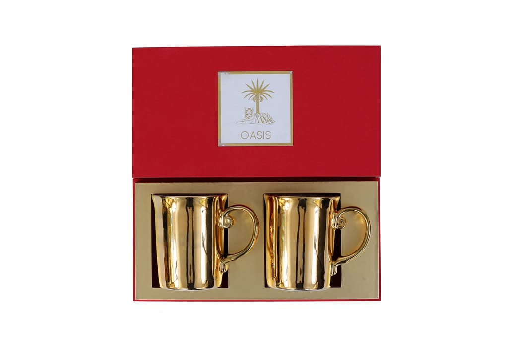 Hitkari Porcelain Gold Coffee Mugs Set of 2 for mornig & Evening Coffee | Material : Porcelain | Luxury Coffee Mug with Pure Gold Lining| Set of 2 Pieces,Gold