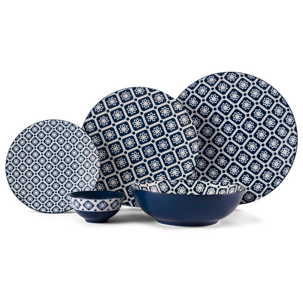 Hitkari Porcelain Cinnaflower Indigo Dinner Set 21 Pcs.|Dinner Set for 6|Material: Porcelain|Luxury Dinnerware |for Home & Kitchen|White, Large, Microweb Safe & Dishwasher Safe�