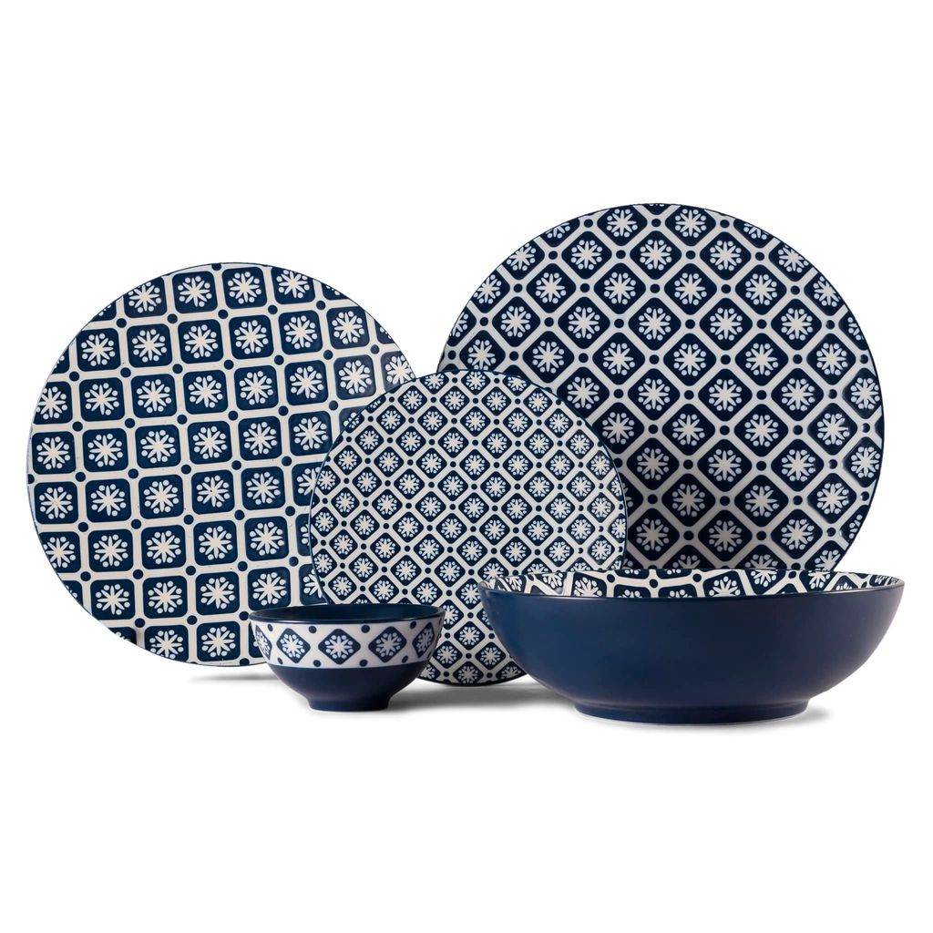 Hitkari Porcelain Cinnaflower Indigo Dinner Set 21 Pcs.|Dinner Set for 6|Material: Porcelain|Luxury Dinnerware |for Home & Kitchen|White, Large, Microweb Safe & Dishwasher Safe�