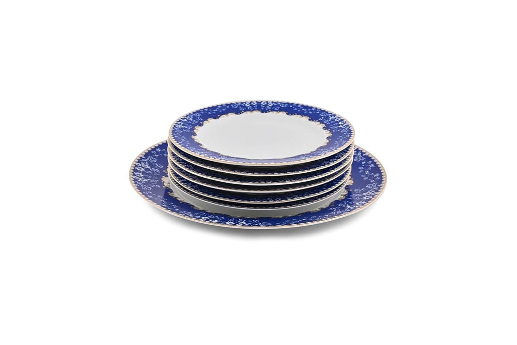 Hitkari Porcelain Christine Snacks Set 7Pc.|Set for 6 with 1 Serving Plate |Glaze Snacks Set |Serving Set |for House Party |Microweb Safe & Dishwasher Safe