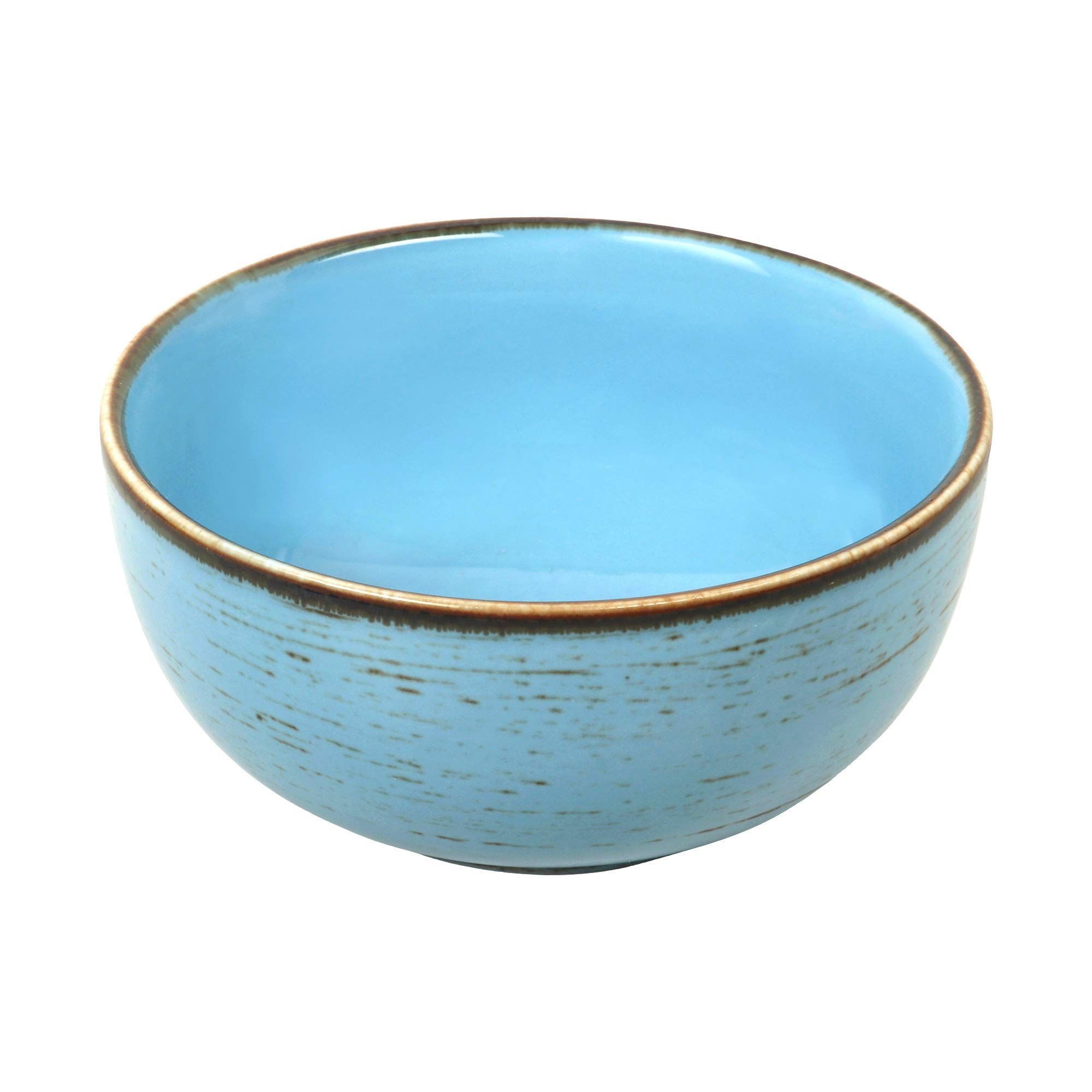 Hitkari Potteries Blue Sky Old Soup Bowl 6PC. & Soup Spoon 6 PC | Microweb Safe & Dishwasher Safe (Blue)